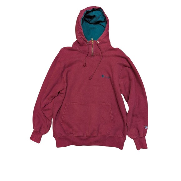 Vintage Champion Snorkel Hoodie Womans XL Maroon Pink 1/4 Zip Pullover 80s USA - Picture 1 of 2